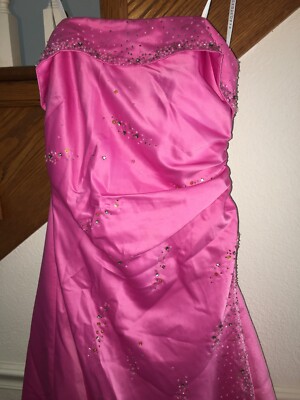 WOMENS JUNIORS HOT PINK SILVER BEADED LONG BRIDESMAID PROM Dress Size 3/4  30" | eBay