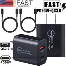 PD20W QC3.0 Type C USB-C Fast Wall Charger Cable For Samsung Galaxy S20 S21 S22