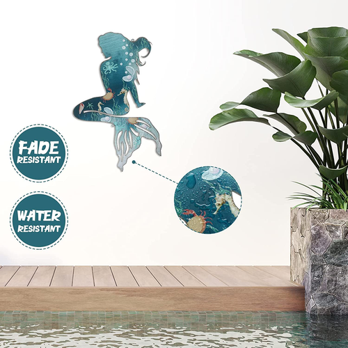 Metal Mermaid Wall Art Rustic Hanging Mermaid Wall Decor Blue Stainless Steel - Picture 5 of 12