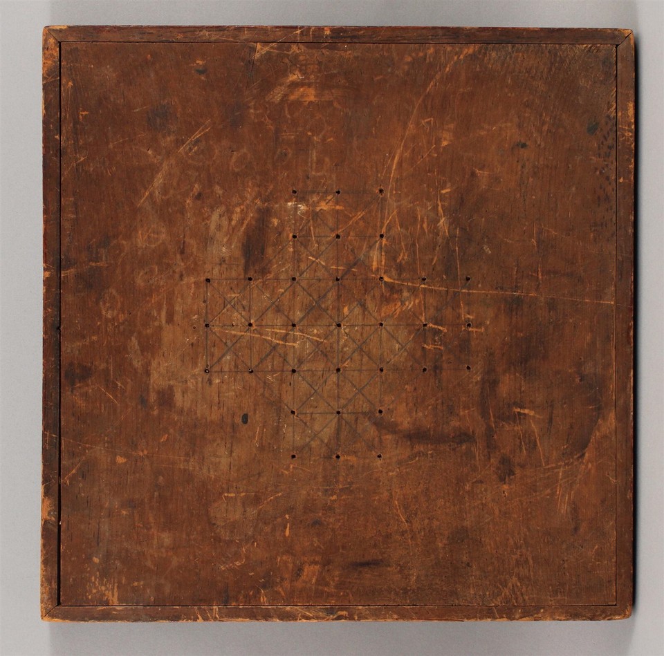 Antique 19thC American Primitive Folk Art Gameboard, CutNails