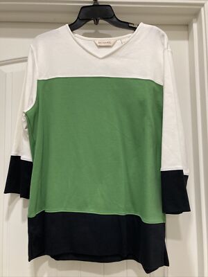 Bechamel Color Block White Green Black Top SZ L NWT 3/4 Sleeves 