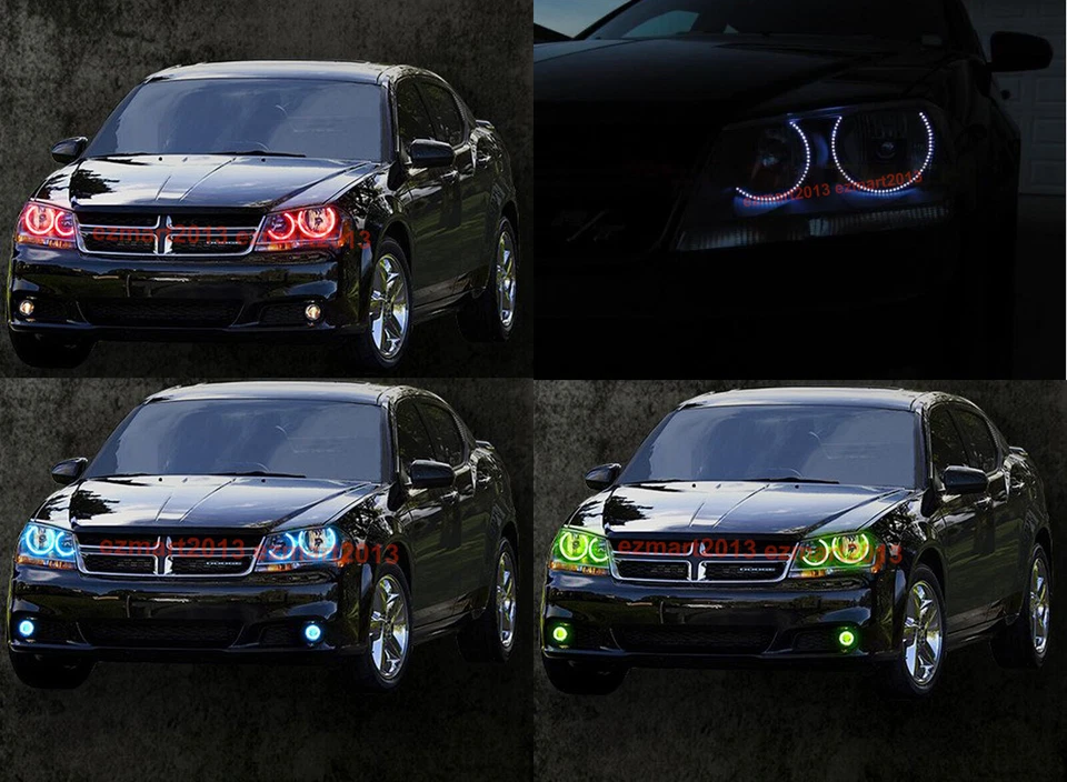 RGB halo ring for Dodge Avenger 08-14 halogen Headlight BT APP Flash LED DRL - Image 2 of 4