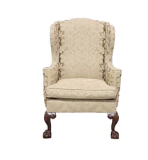 Hickory Chair Chippendale Style Mahogany Wing Chair Double Ball & Claw Feet