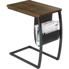 Side Table End Table Vintage C Shaped Couch Table with Side Pocket Walnut