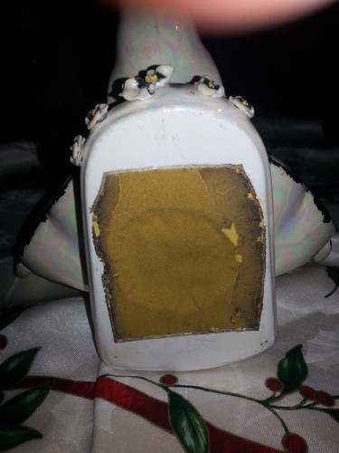 Vintage ~ handbemalt ~ Keramik Pfau ~ irisierend weiß & gold ~ 10,5" hoch - Bild 7 von 10