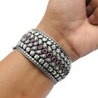 925 Sterling Silver Handmade Boho Jewelry Woman Gift Artisan Bangle Ruby Stone