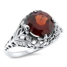 2 CARAT GENUINE GARNET 925 STERLING SILVER FILIGREE ANTIQUE STYLE RING   789Z