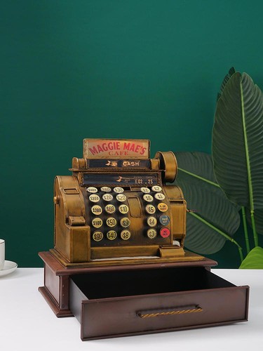 Old-fashioned American Cash Register Model Cafe Bar Decor Iron Toy Ornament New - 第 2/16 張圖片
