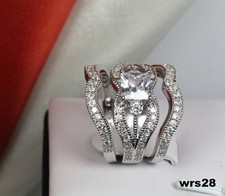 STERLING SILVER 925 PRINCESS CUT CZ BRIDAL ENGAGEMENT  WEDDING HALO 3 RING SET