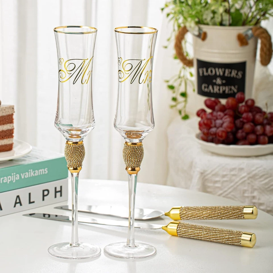 Набор из 4 ножей для свадебного торта и флейт шампанского для невесты - Изображение 2 из 4