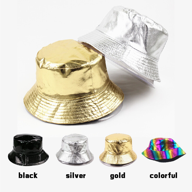 Unisex Shiny Patent Leather Bucket Hat Women Men Hip Hop  display picture 2