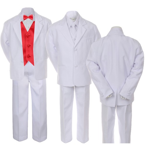 7pc Boy Kid Teen Formal Wedding Wear White Suit Tuxedo Extra Vest Bow Tie 4T-20 - Picture 25 of 25