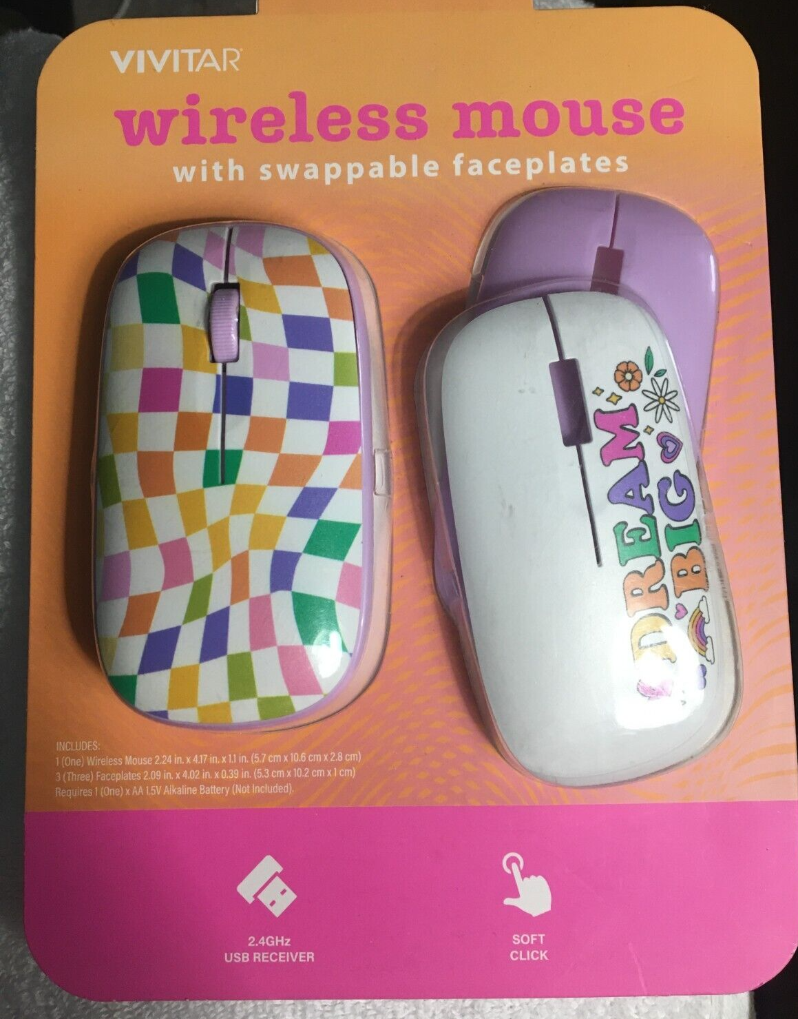 Wireless Mouse Swappable Faceplates Vivitar USB Receiver Mac or Windows