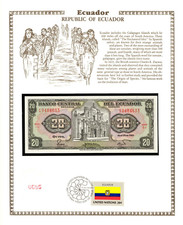 Ecuador 20 Sucres 1983 P 115b UNC w/ FDI UN FLAG STAMP 19484633 Serie LJ