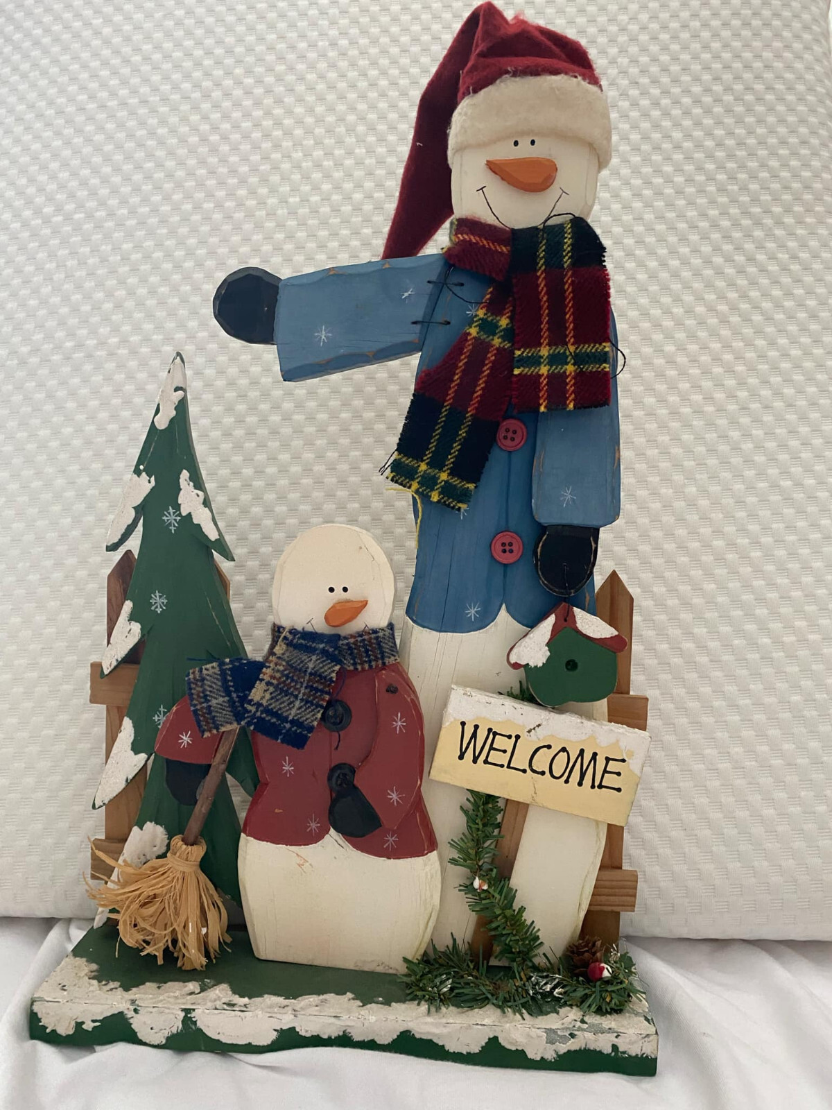 17.5 Inch Tall Vintage 90s Wooden Snowman Folk Art Christmas Winter Decor
