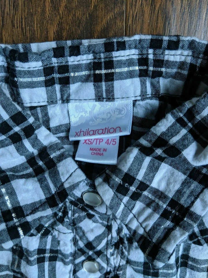 Размер 4 5 Xhilaration черный белый серебро длинным рукавом платье рубашка на пуговицах девочка - Изображение 2 из 4