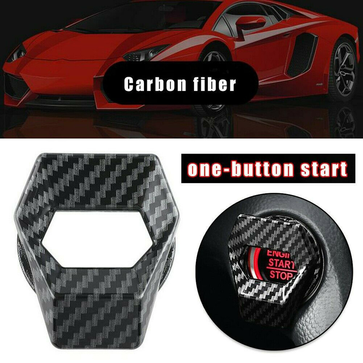 Black Carbon Fiber Car Engine Parts Start Push Button Switch - Foto 4