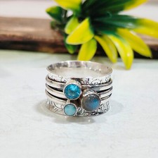 Labradorite blue topaz And Larimar Stone Ring Handmade thumb ring Size 10 A43
