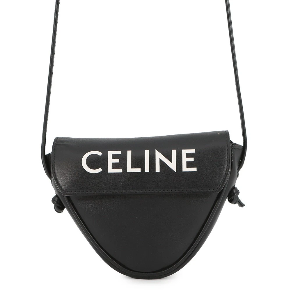 Celine — CELINE Triangle Mini Shoulder Bag Leather Black 10I193DMO
