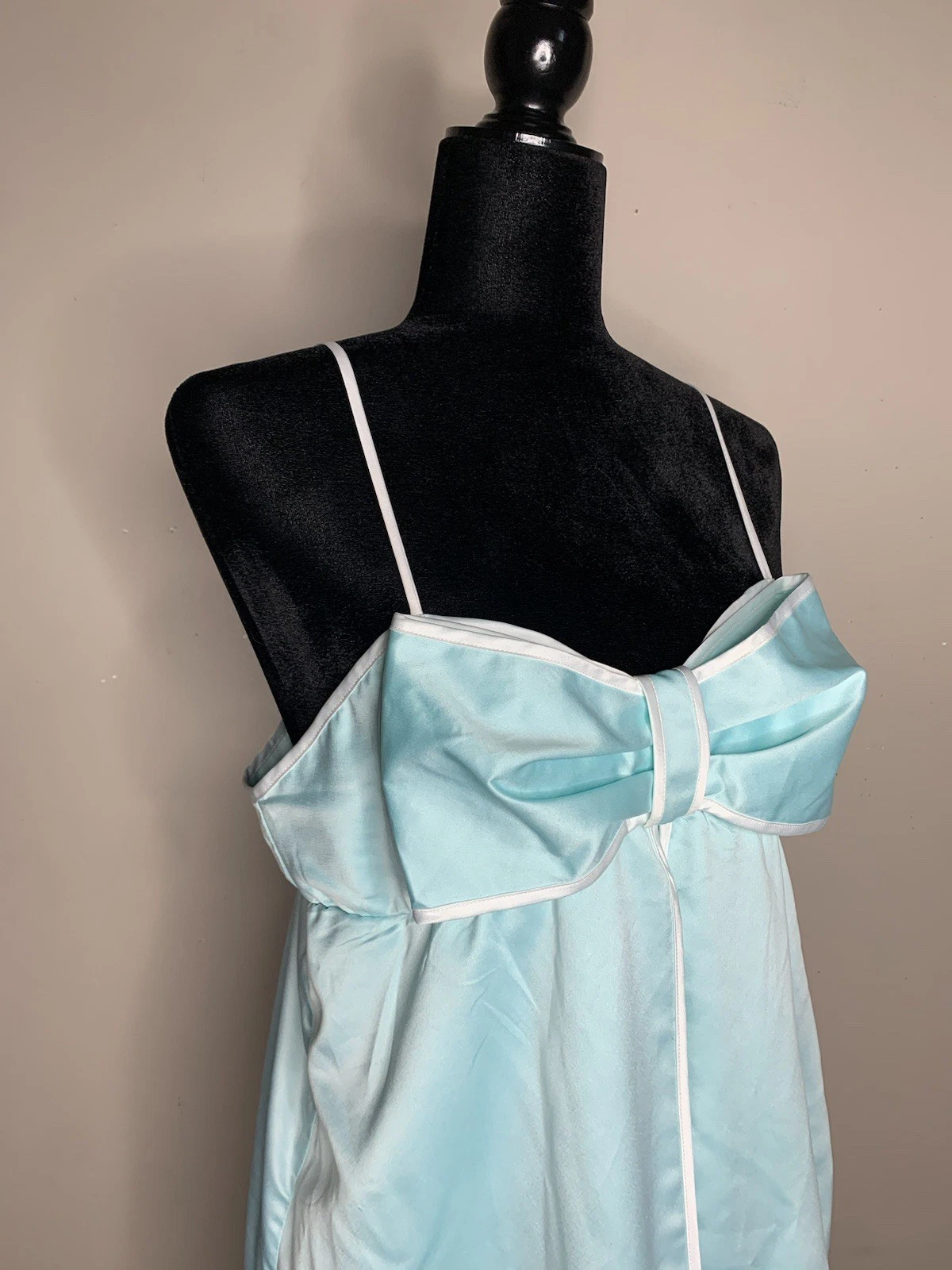 Camicia da notte Kate Spade Big Bow Aqua Nighty Slip Dress Chemise taglia M blu sonno