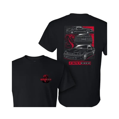 Street Racing T-Shirt, Black Foxbody Mustang Gridline Design with Red Cobra Snak