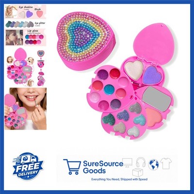 Washable Heart Shape Makeup Kit for Kids Glitter Eyeshadow Lip Gloss Included