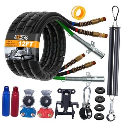  12FT Semi Truck Air Line Kit with Gladhands, Handles, 12FT with Aluminum Grips