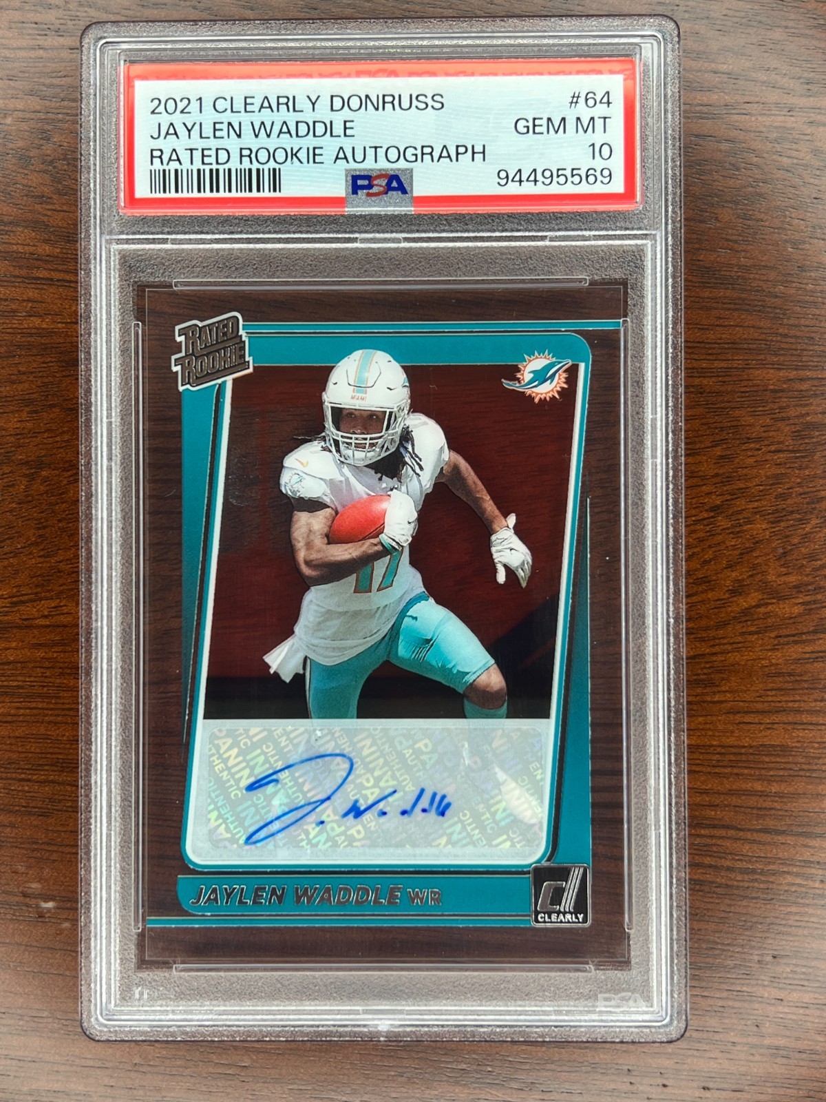 Jaylen Waddle Panini Clearly Donruss #64 Rated Rookie Autograph