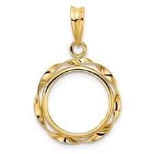 14k Yellow Gold Hand Twisted Ribbon 14mm Prong Coin Bezel Pendant