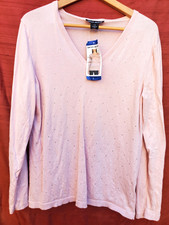 DKNY Jeans Women's Rhinestone Embellished Sweater, Pink LARGE NWT