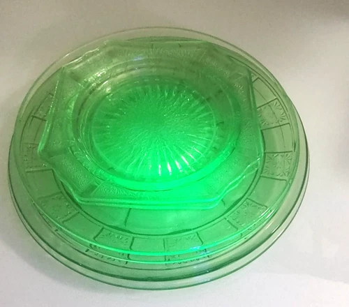 Lot Of Six Various Green Depression Uranium UV Reactive Plates