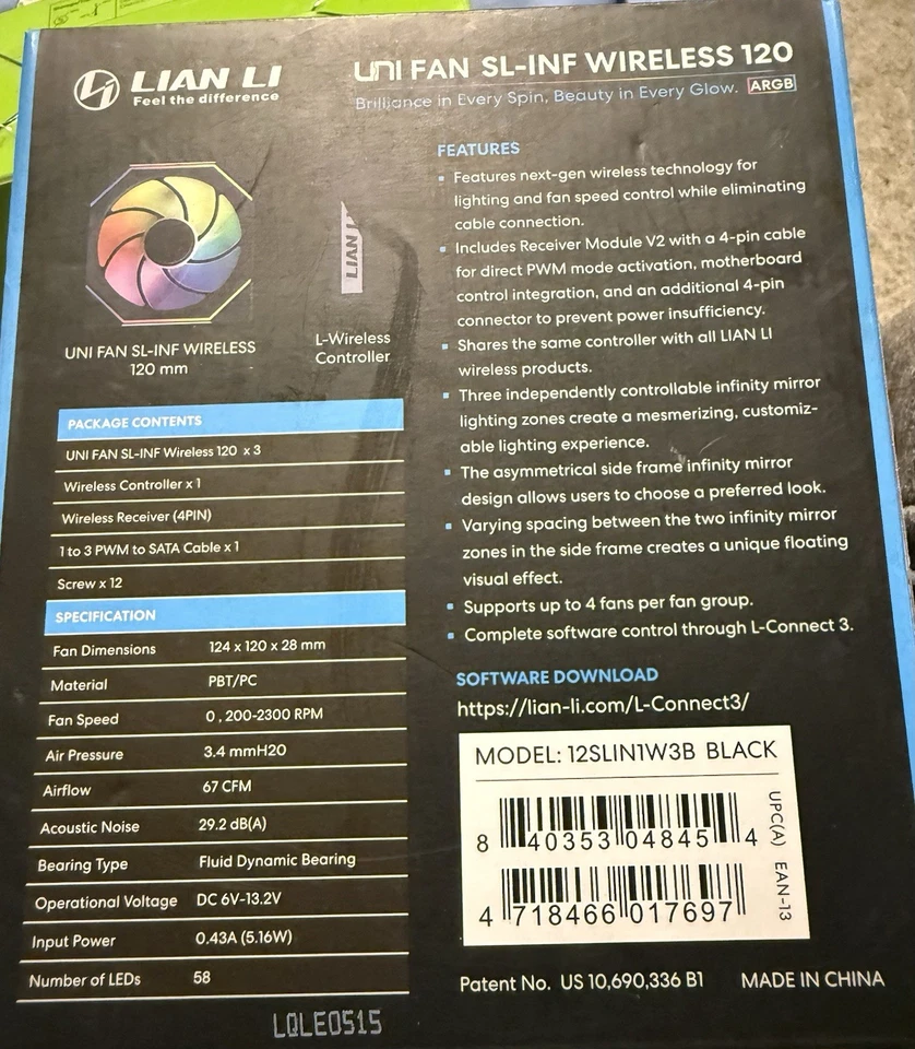 Lian Li UNI Fan SL-Infinity Wireless 120 - Triple Pack - 2.4 GHz Wireless Signal - Image 3 of 4