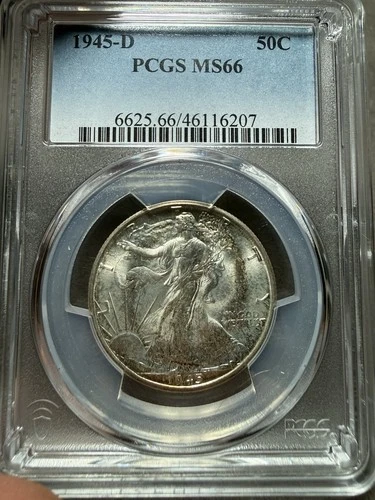 1945-D LIBERTY WALKING HALF DOLLAR PCGS MS66 50c Silver All Original Great Pc