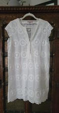 Calypso St. Barth White Eyelet Tunic CoverUp Dress Embroidered Cap Sleeve SMALL