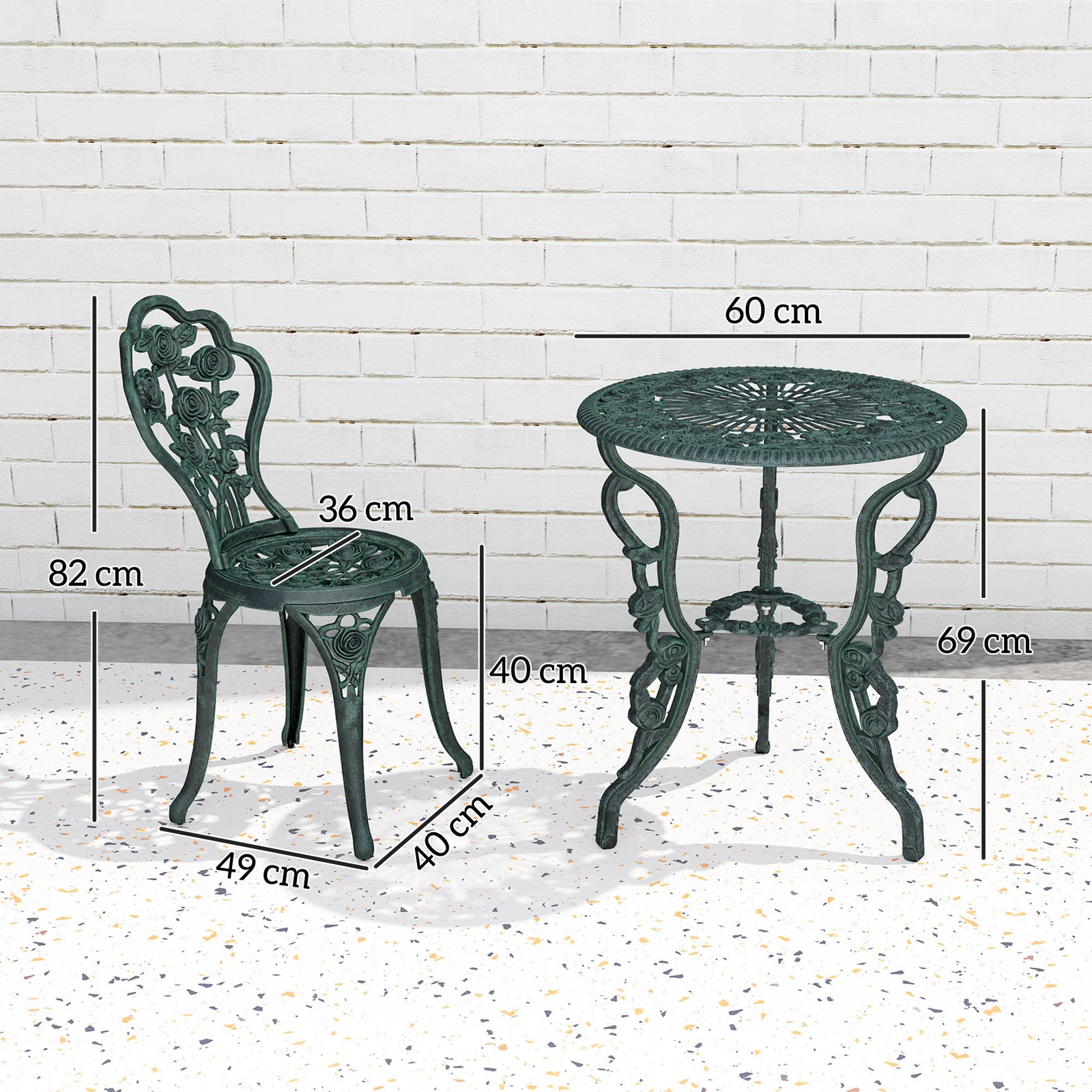Set bistrot 3 pezzi in alluminio verde antico foto 4