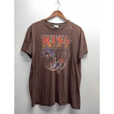 Vintage Kiss Band Shirt Brown Graphic Tour Concert Junk Food 2008 Tee Large