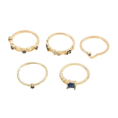 Fünfteiliges Legierungsring-Set mit einzigartigen geometrischen Formen für mod