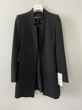 NWT ZARA BASIC COLLECTION Black Collarless Open Front Blazer Women Size M 90