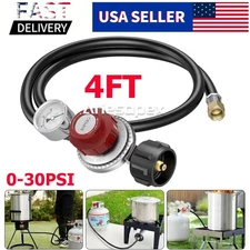 🔥4FT 0-30PSI Adjustable High Pressure Propane Regulator with Hose and PSI Gauge