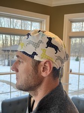 Dachshund weiner dog houndstooth skull scrub surgical OR hat surgery cap mens