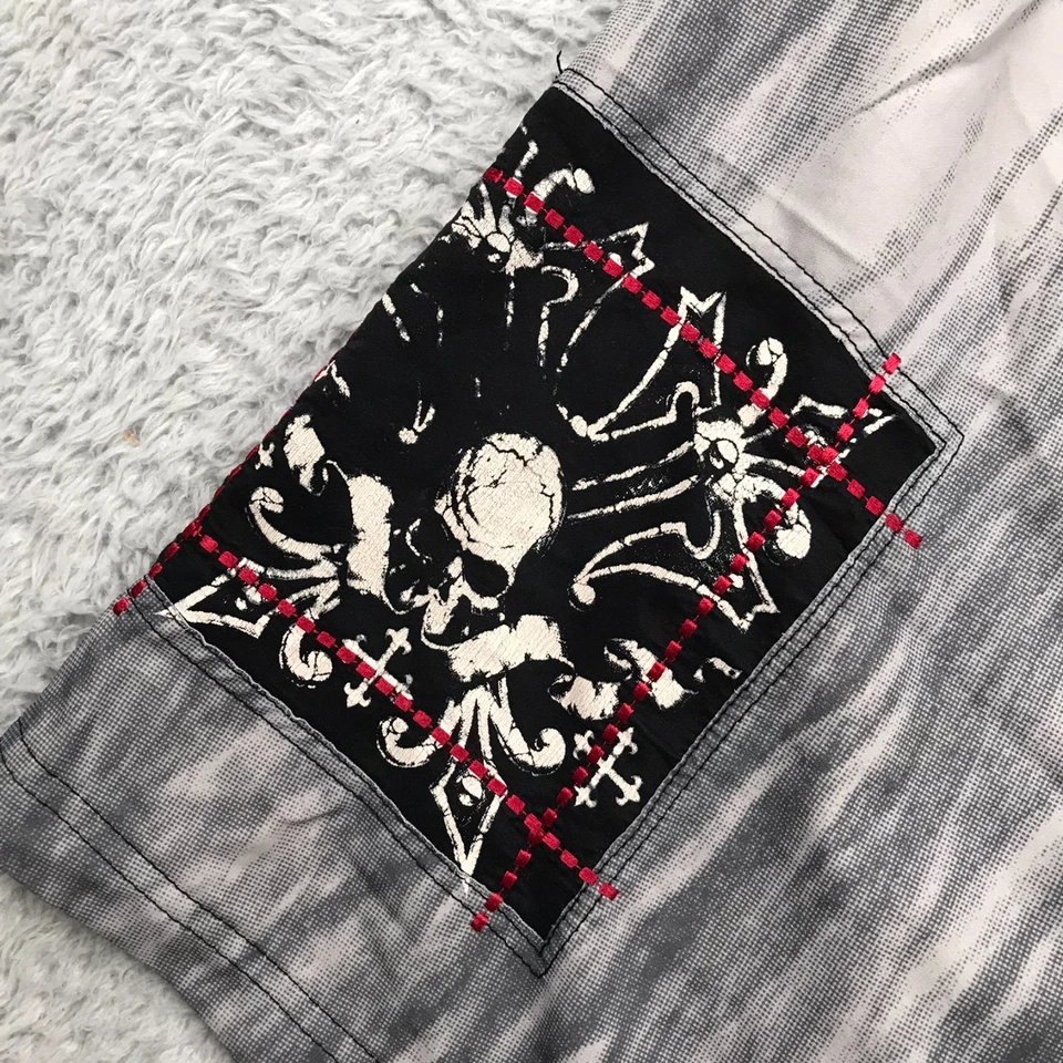 Bañador Affliction Board Shorts Para Hombre 32 Gris Gráfico Calavera 10" Y2K De Colección Foto 4 de 4