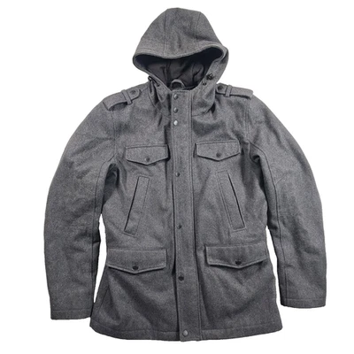 Chaqueta Guess Para Hombre Abrigo Mediano Capucha Aislada Parka Abrigo de Invierno Mezcla de Lana - Imagen 1 de 4