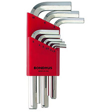 Bondhus 16299 Set of 9 Hex L-wrenches with BriteGuard Finish, Short Length