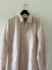 BOSS Hugo Boss Men's Slim Fit Plaid Dress Shirt - Size XL - Orange  Gray Check