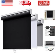 Cordless Roller Shades Blackout Blinds for Windows Room Darkening Rolled Up S...