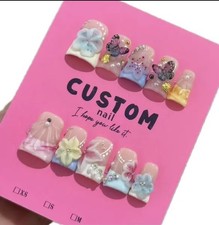 MEDIUM Hand-Made 3D Nail Art Charms Flowers Butterflies Resin Acrylic Square