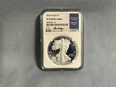 2018W SILVER EAGLE NGC PF70 ULTRA CAMEO HAND-SIGNED EDMUND C. MOY