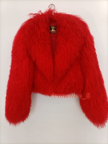 Women's Real Mongolian Lamb Sheep Short Coat Curly Fur Lapel Jacket Warm Outwear - Picture 5 of 36