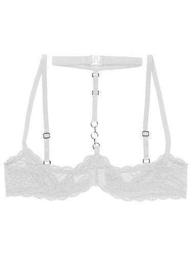 Women's 1/4 Cups Open Lace Bra Underwire Halter See Through Bralette Underwear - Picture 18 of 79