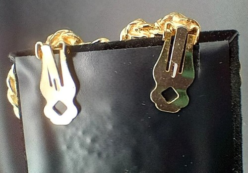 Pendientes de clip vintage años 80 tono dorado piedra negra declaración audaz aspecto glamoroso - Imagen 8 de 8